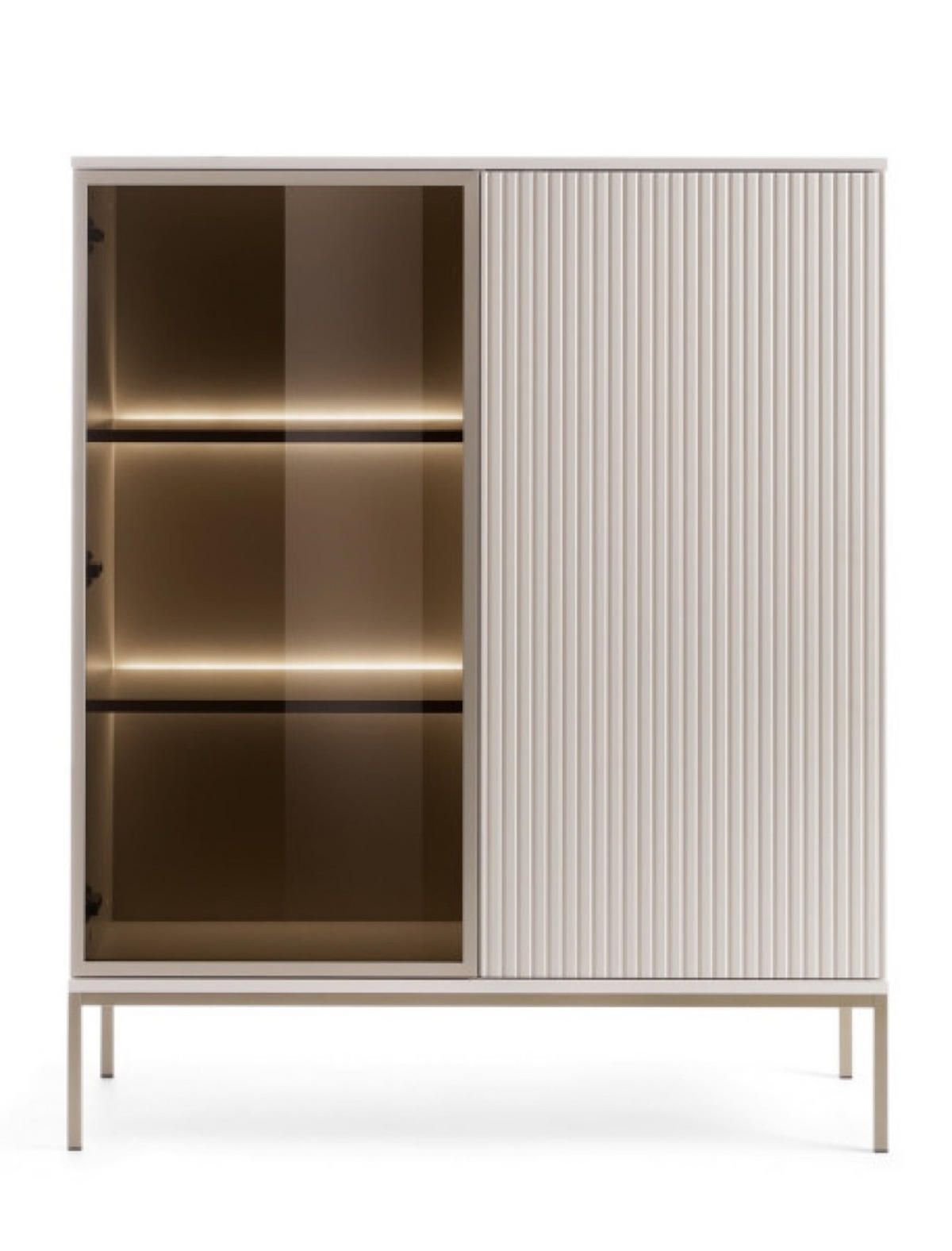 VITRINE Weiß SANTI Mit Lamellen - Beige, Holzwerkstoff (104/126/39cm) - Sepro Meble