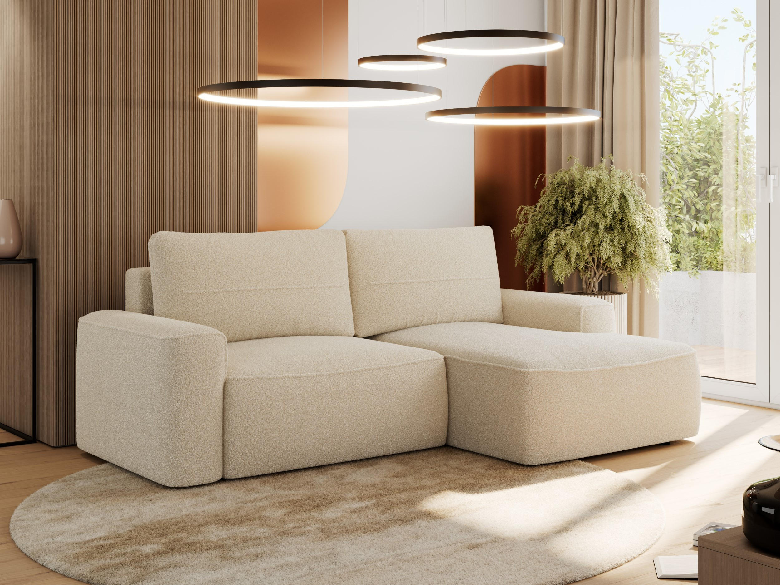 ECKSOFA BELLUNO L Beige Boucle - Rechts - Beige/Schwarz, Textil (233/144cm) - MKS