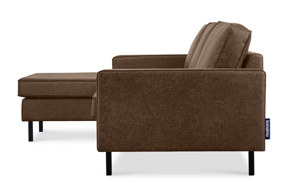 ECKSOFA-LINKS INVIA mit Armlehnen vintage, Lederoptik-Stoff, dunkelbraun - Dunkelbraun/Schwarz, Textil (234/160cm) - KONSIMO®