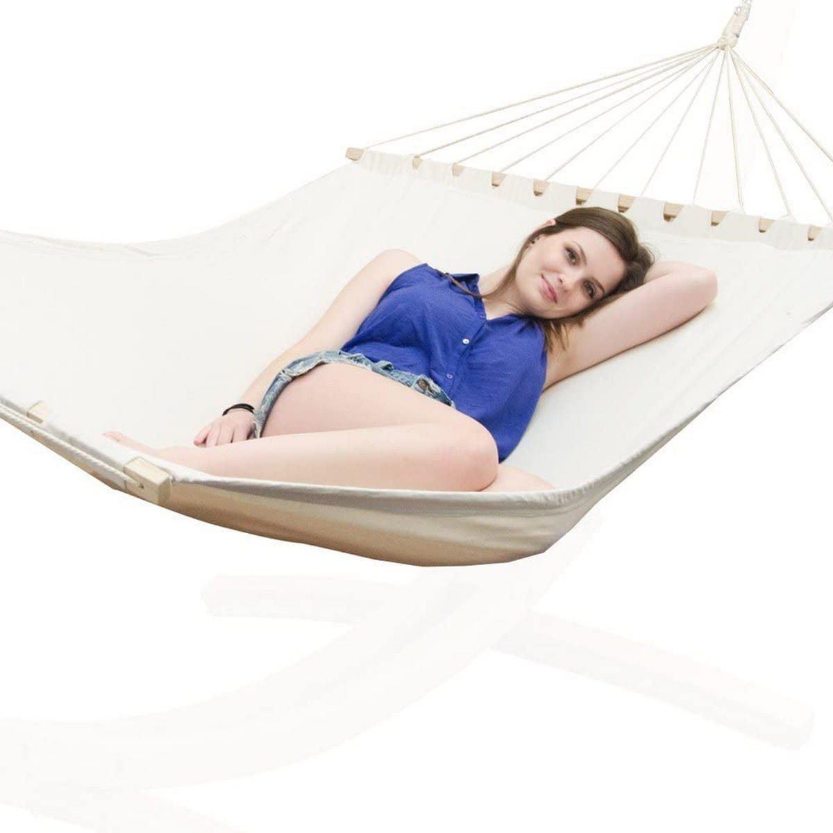 DOPPEL-HÄNGEMATTE mit Gestell bis 120kg, 200/120cm, Beige - Beige, Metall (100/90/300cm) - Amanka