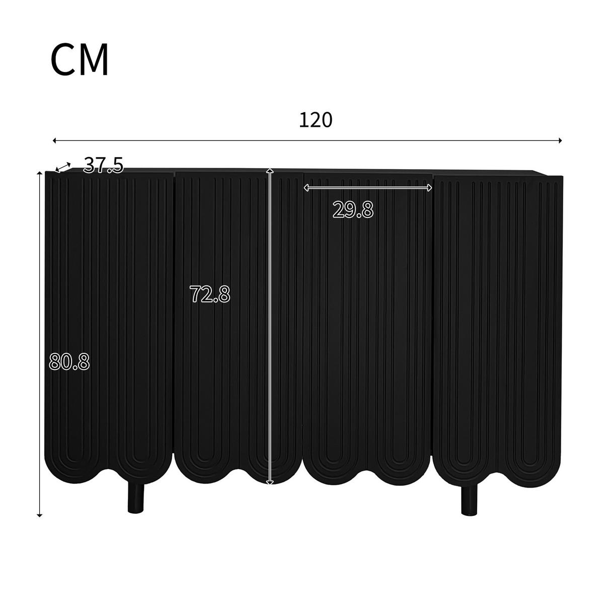 SIDEBOARD 4-türig aus MDF in Schwarz mit tropfenförmigen Schnitzereien und Soft-Close-Scharnieren, 120/37,5/80,8 cm, Schwarz - Schwarz, Holzwerkstoff (120/37.5/80.8cm) - Redom