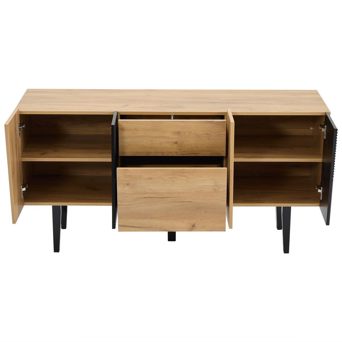 SIDEBOARD Holz Stauraum TV-Schrank mit Massivholzbeinen 60 Zoll - Eichefarben, Holzwerkstoff (140/70/40cm) - FLIEKS