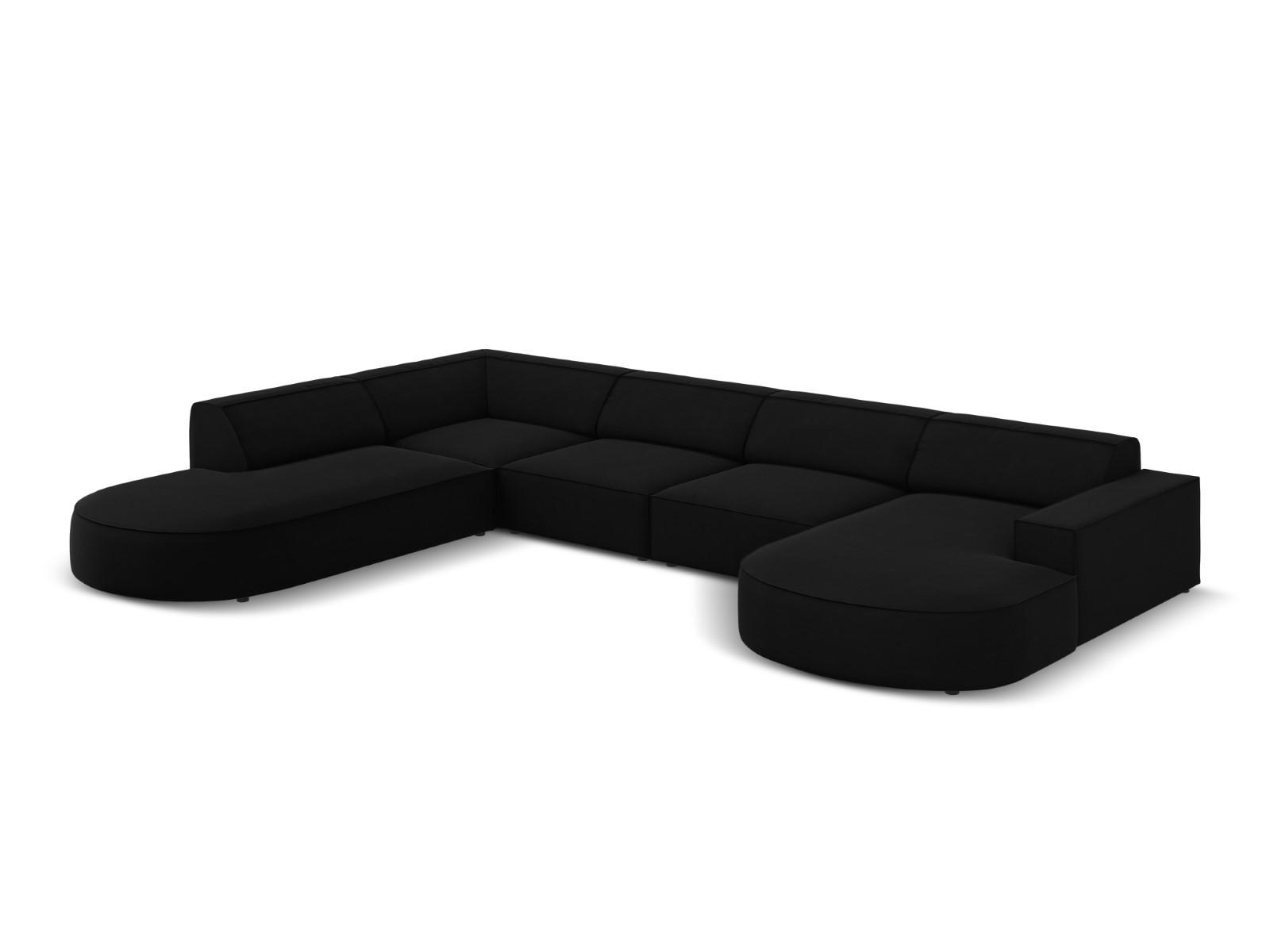 PANORAMASOFA links Jodie aus Samt schwarz 7 Sitzplätze - Schwarz, Textil (262/70/364cm) - Micadoni