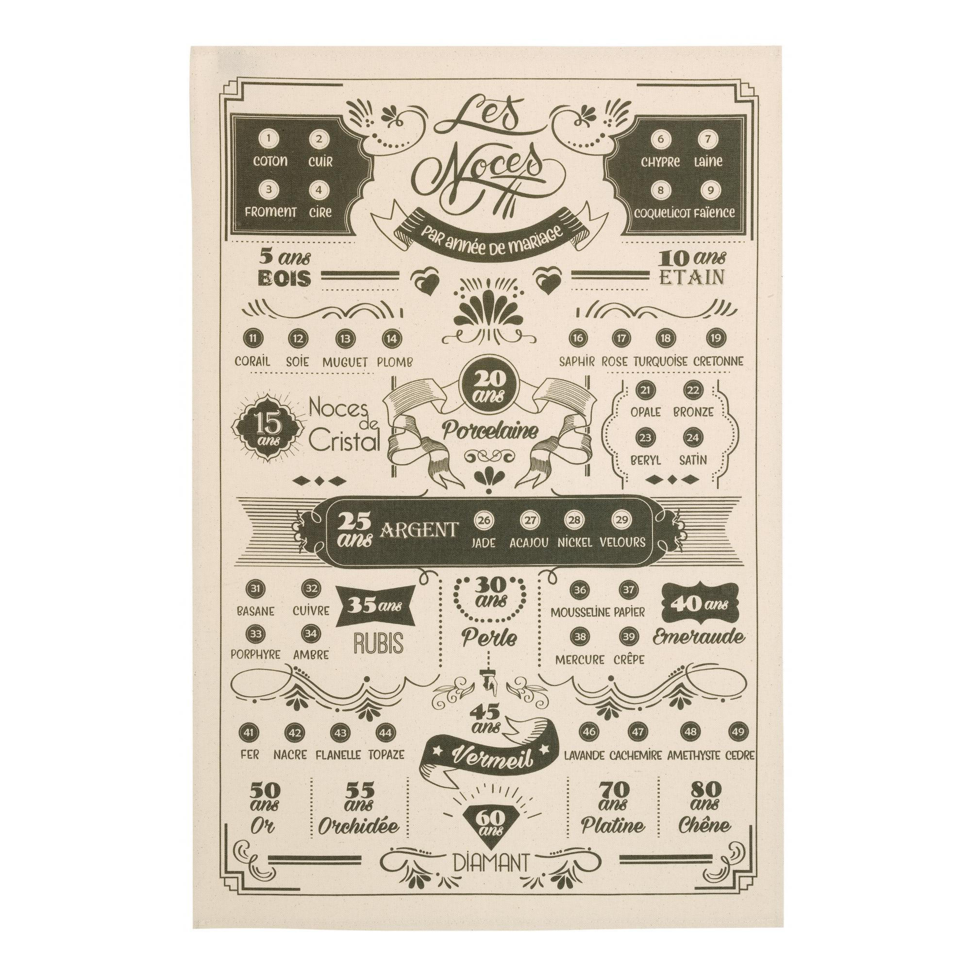 GESCHIRRTUCH Les années de mariage ekrü 48 x 72 cm - Weiß, Textil (48/72cm) - Winkler