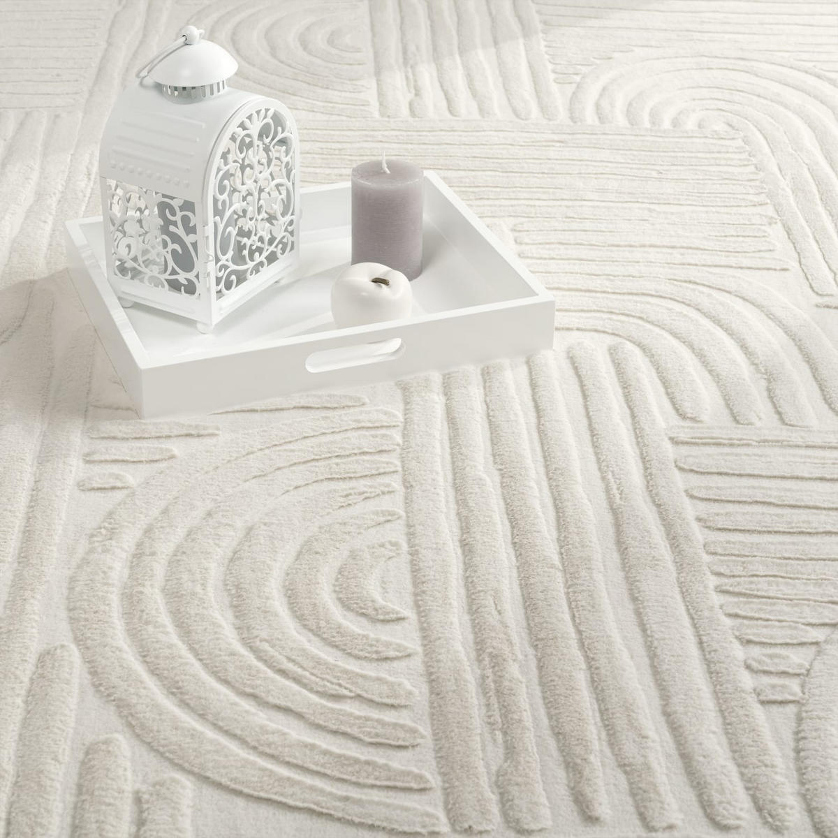 KURZFLORTEPPICH, mit Struktur, aus Polyester, Florhöhe 10 mm, Creme, 120 x 160 cm - Creme, Textil (160/120cm) - KADIMA DESIGN