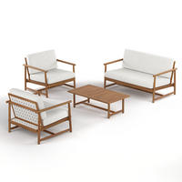 LOUNGEGRUPPE - 4-teilig - Akazie massiv / Webstoff - Akazie Braun / Creme - Creme/Akaziefarben, Holz/Kunststoff - home24
