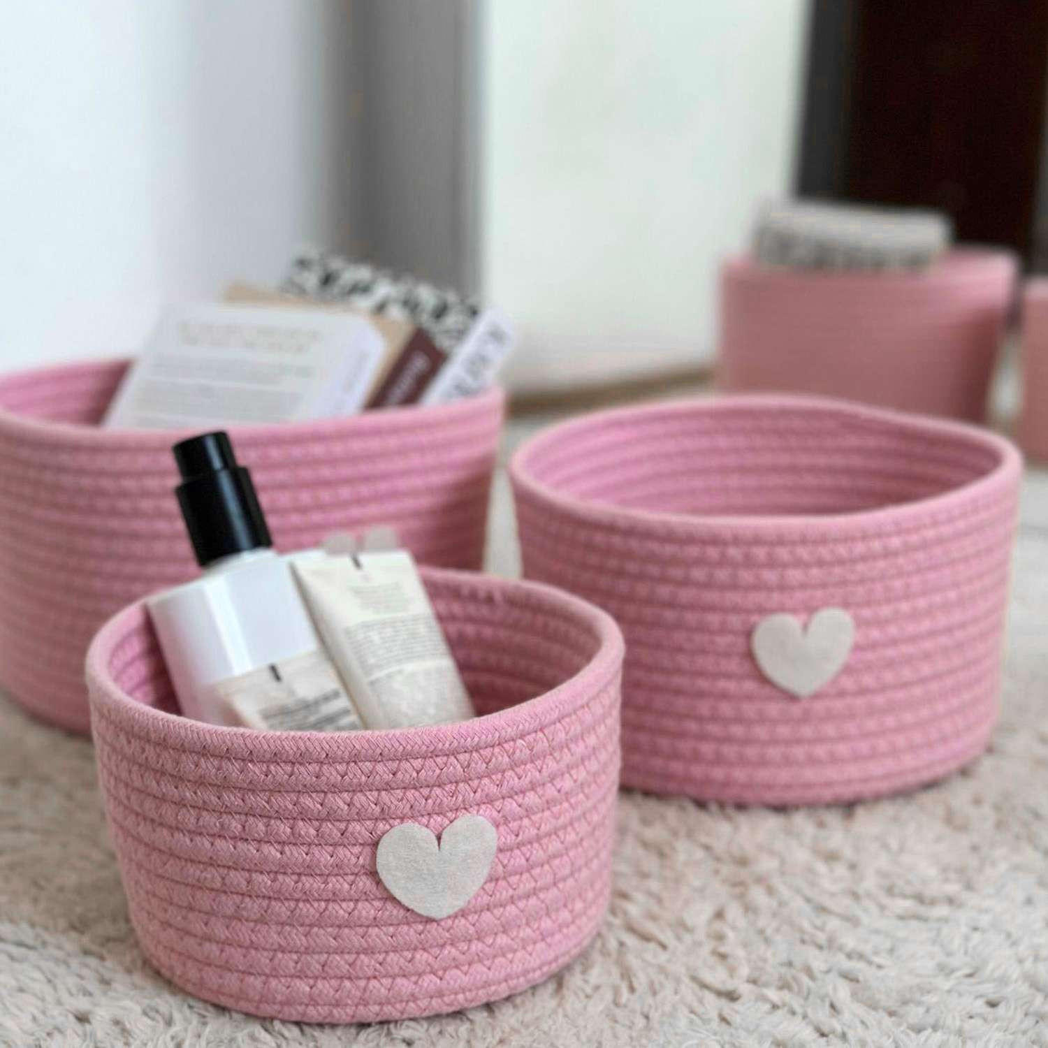 AUFBEWAHRUNGSKORB SET (3-tlg.) - Rosa, Textil (24/14/24cm) - Intirilife