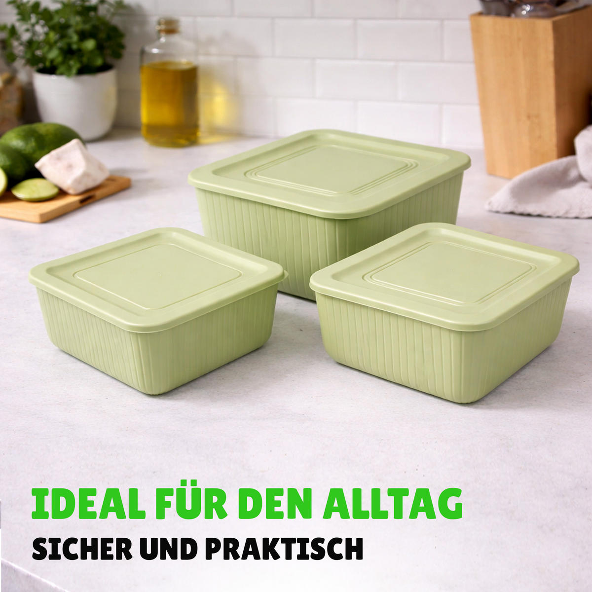 VORRATSDOSEN 3-teilig 0,5L/1L/1,5L Grün - Grün, Kunststoff - ProHome