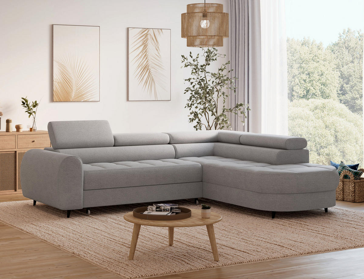 ECKSOFA Vesteria mit Schlaffunktion und Bettkasten – Modernes Design, verstellbare Kopfstützen und hoher Sitzkomfort - Grau, Kunststoff (279/72cm) - Wohnideebilder