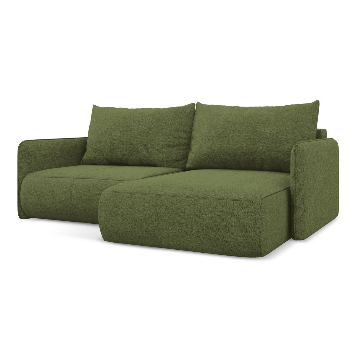 ECKSOFA Rechts mit Schlaffunktion Chenille Stoff Grün - Dunkelgrün/Schwarz, Kunststoff/Textil (207/148cm) - LaMiaSofa