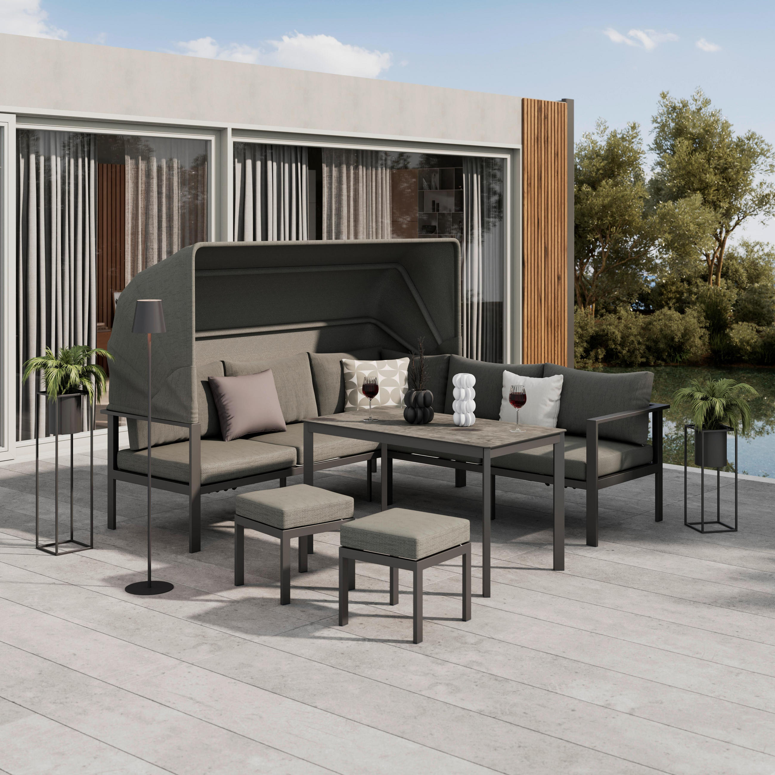 LOUNGEGARNITUR Bigi Grau/Beige - Anthrazit, Metall - Mömax
