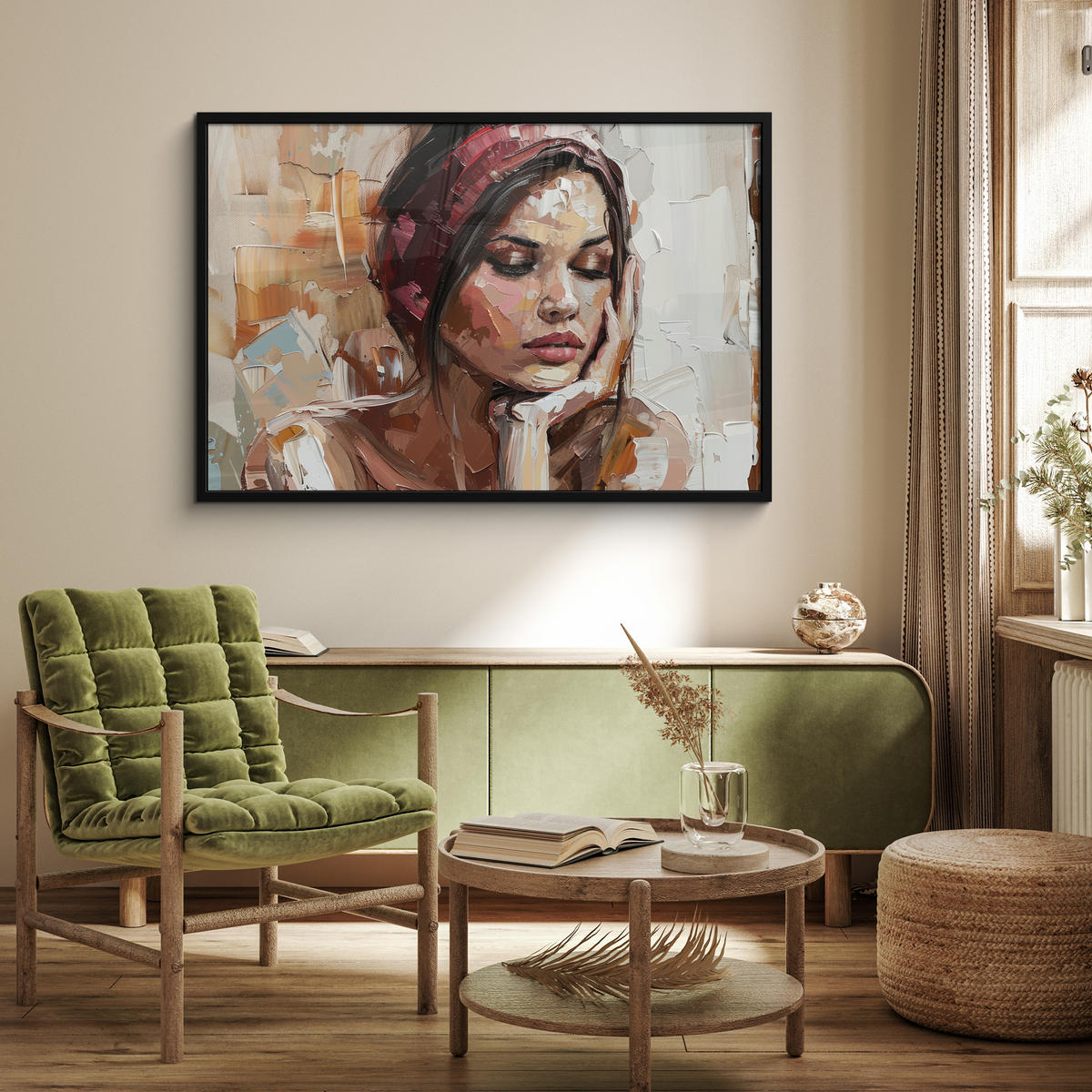 POSTER MIT RAHMEN Frau - Lackierung - Porträt - Modern 120x80 cm - Altrosa, Papier (120/80cm) - MuchoWow