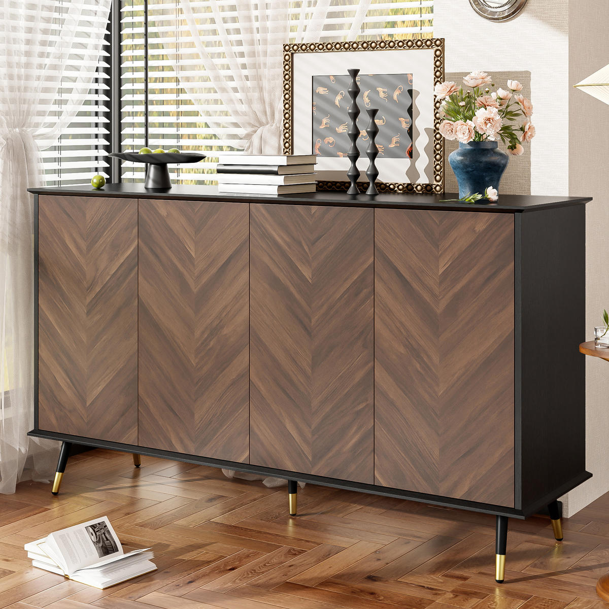 SIDEBOARD Schwarz-Braun 140/40/80 cm - Schwarz, Holzwerkstoff (140/80/40cm) - PANGIVO