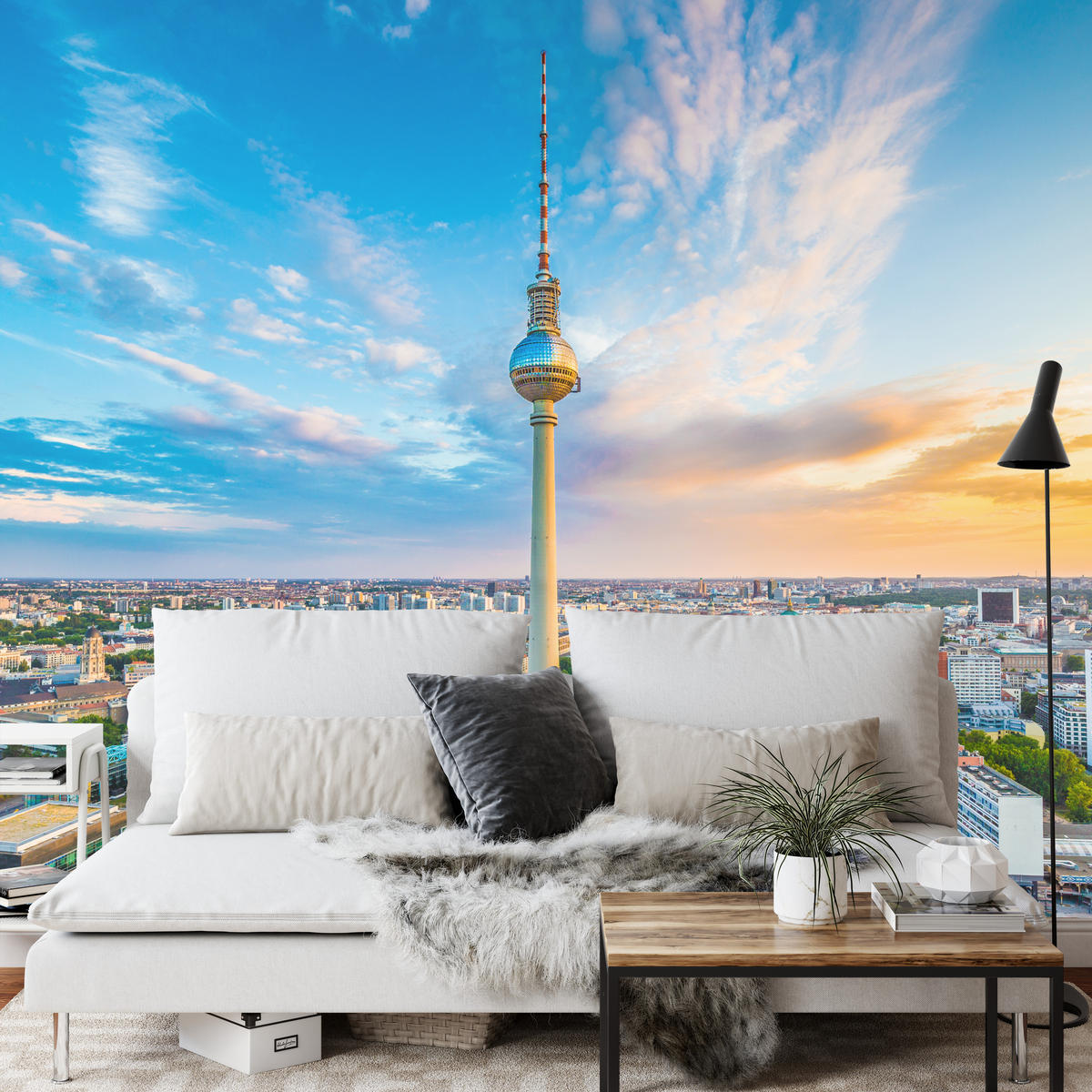 FOTOTAPETA Pre Obývaciu Izbu Televízna Veža Berlín Panoráma Mesta Mrakodrapy 400 x 280 cm - oranžová/hnedá, papier (400/280cm) - Muralo