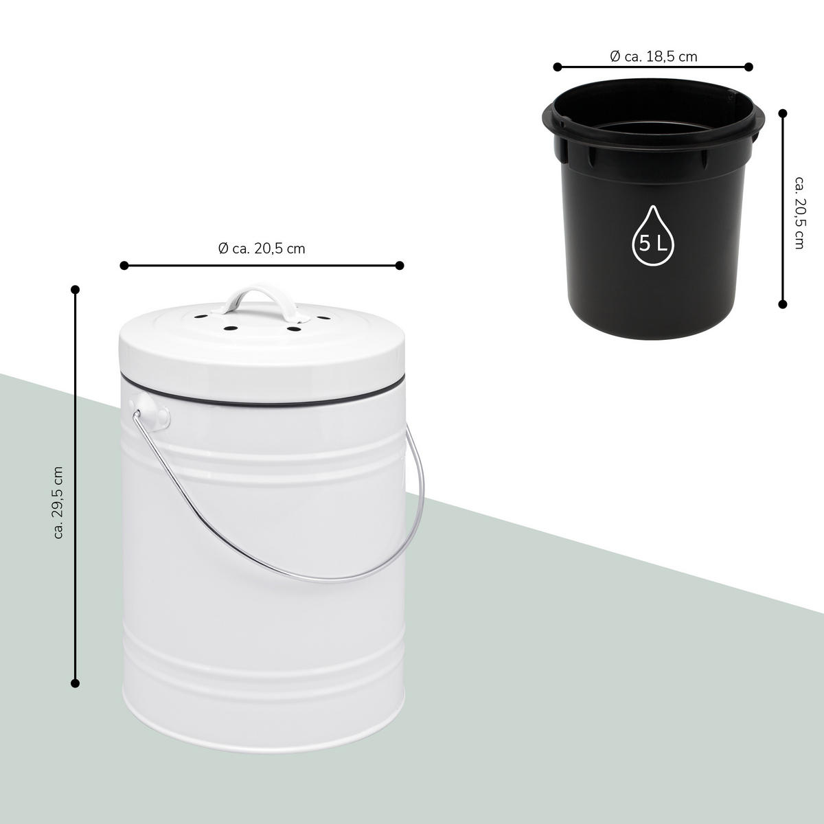 KOMPOSTEIMER 5 Liter, weiß, Metall - Weiß, Metall (20.5/29.5/20.5cm) - bremermann