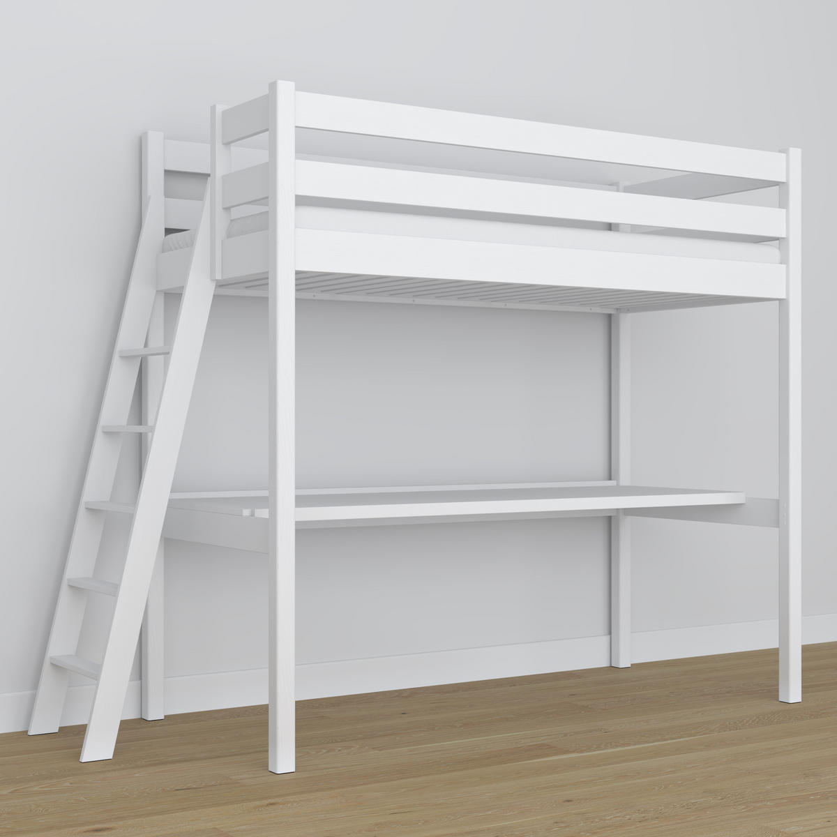 HOCHBETT N02 mit Schreibtisch Weiß 80/180 - Weiß, Naturmaterialien/Holz (80/180cm) - N-Wood