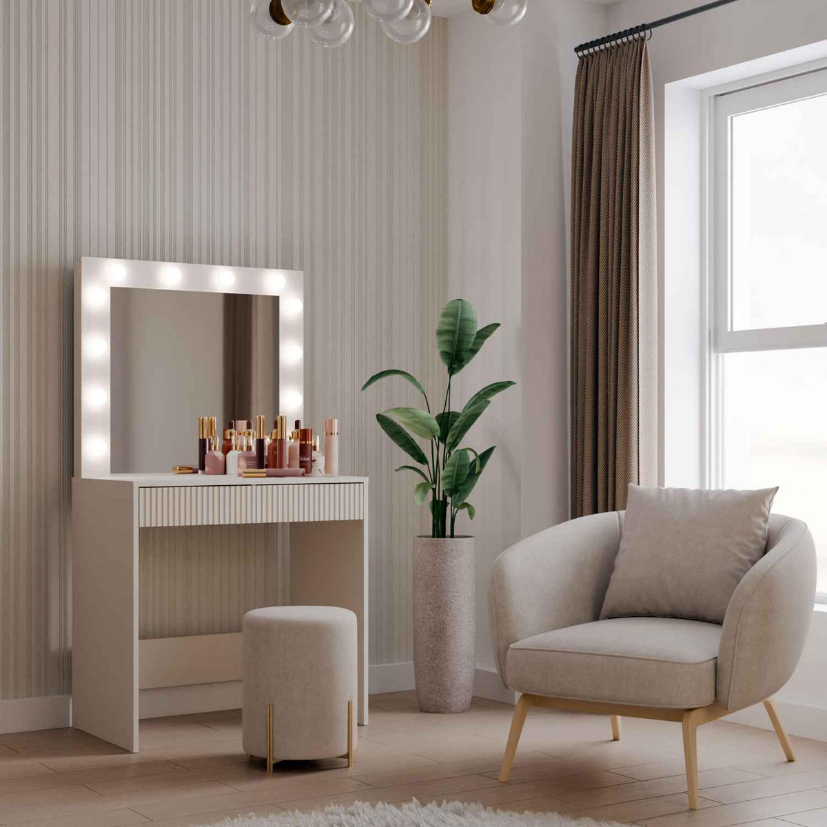 SCHMINKTISCH Marina Shine - Beige, Holzwerkstoff (81/80/50cm) - kommodly