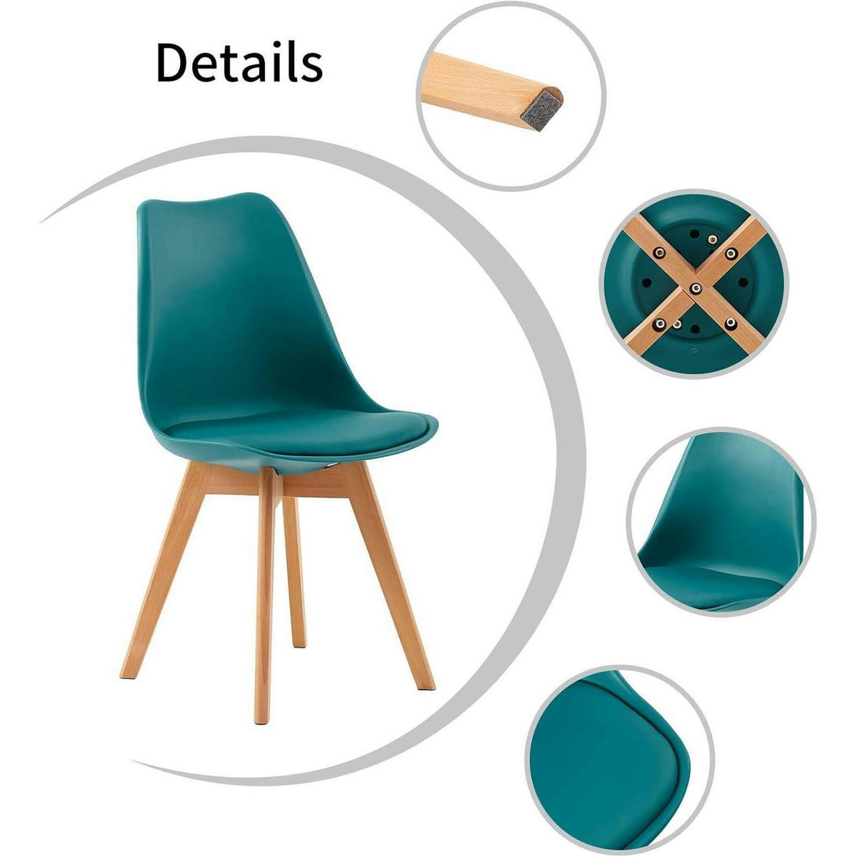 ESSZIMMERSTÜHLE 4er Set Türkis PU-Sitzkissen Buchenholzbeine - Türkis, Kunststoff (47.5/82/41cm)