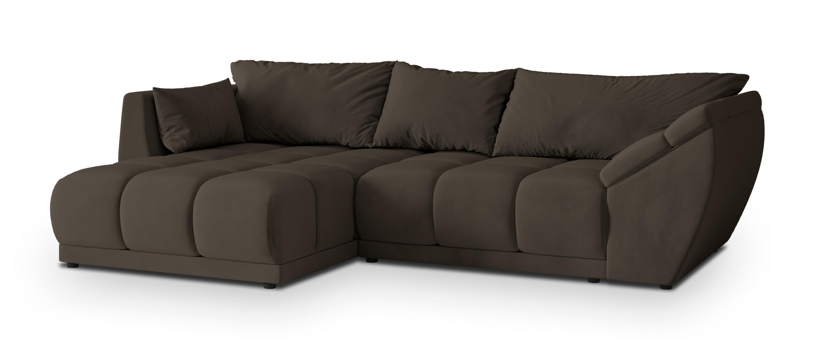 ECKSOFA ORENTI L-S Braun Velours-Stoff mit Schlaffunktion - Braun, Holz (287/182cm) - MASSENO