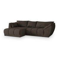 ECKSOFA ORENTI L-S Braun Velours-Stoff mit Schlaffunktion - Braun, Holz (287/182cm) - MASSENO