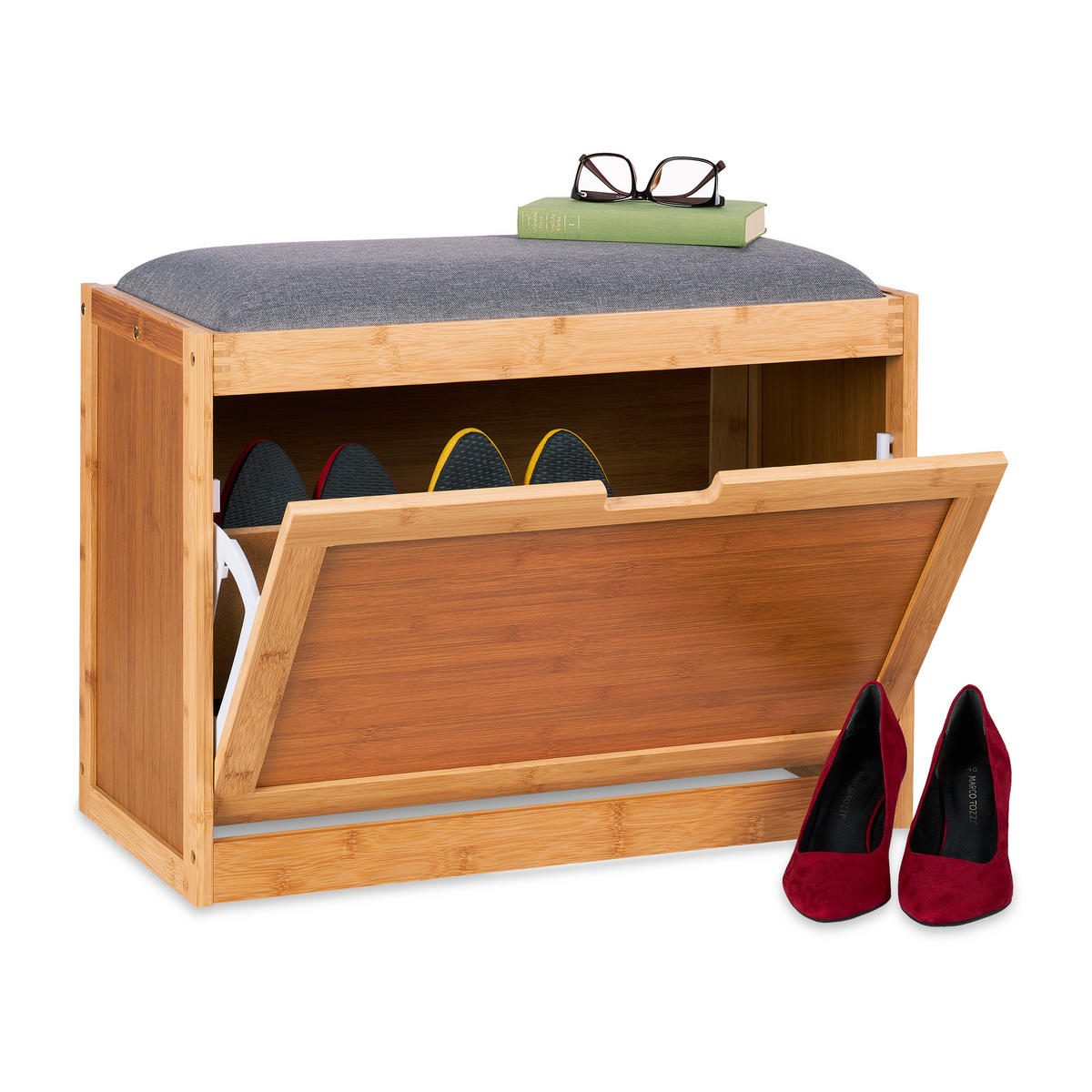 SCHUHBANK - Hellbraun, Holz/Textil (63/49/29.5cm) - Relaxdays
