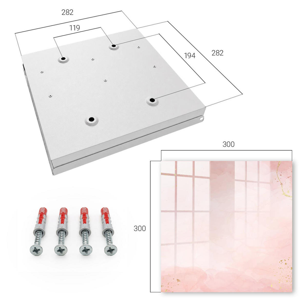SCHLÜSSELBOX Weiß 30x30 cm – Türöffnung nach rechts - Pastell-Eleganz - Pink, Metall (30/30/5cm) - TULUP