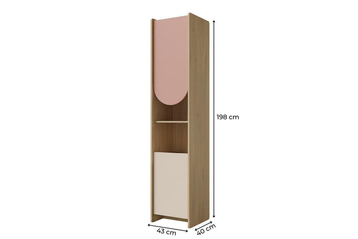 KINDERREGAL LEXO 05 43/198/40 cm in Eiche Cremona/Macadamia/Puderrosa (rechts) - Eichefarben/Beige, Holzwerkstoff (43/198/40cm) - Deine Möbel 24