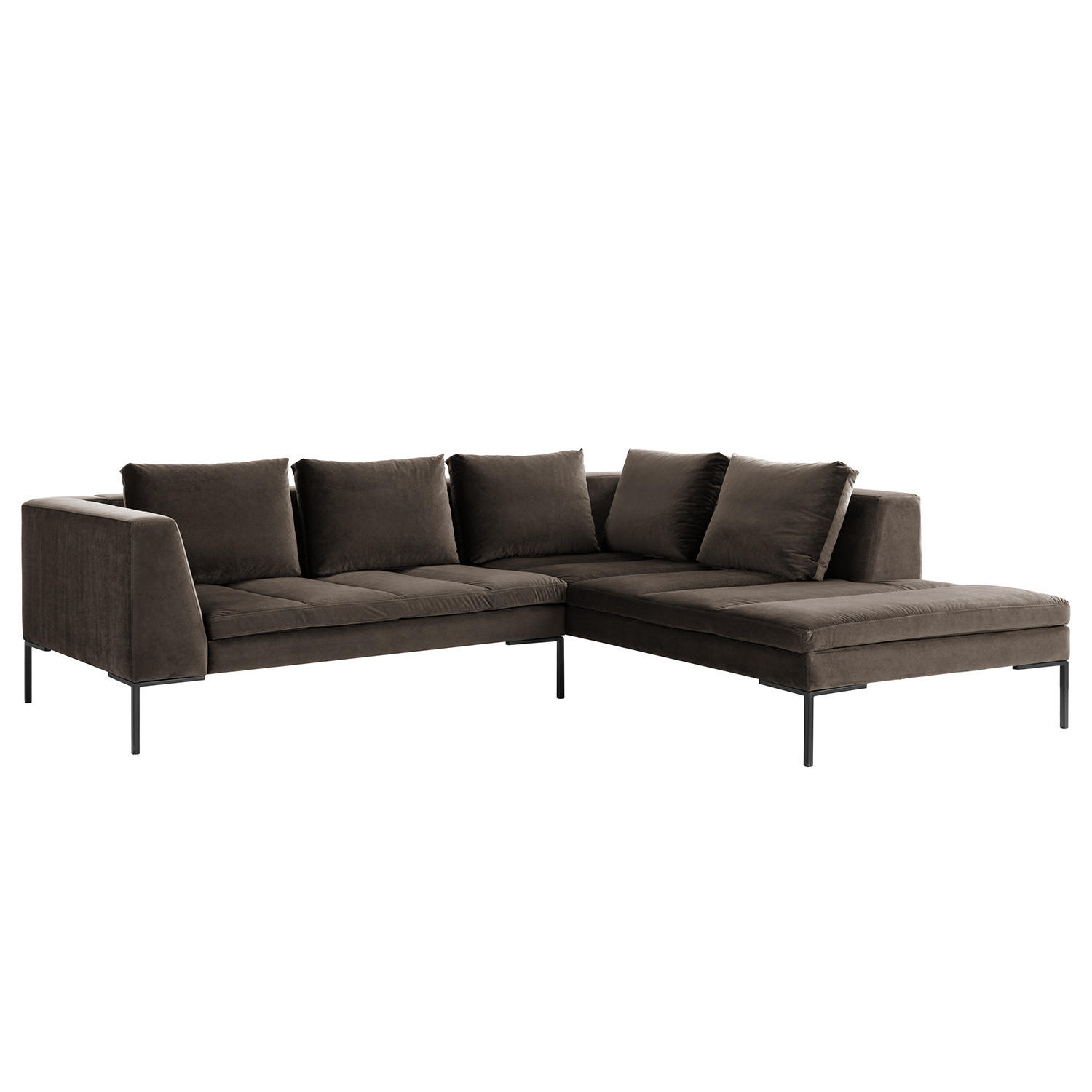 ECKSOFA mit Ottomane - Taupe/Schwarz, Textil/Metall (255/230cm) - home24