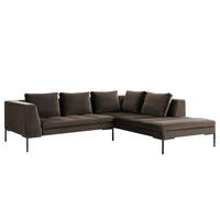ECKSOFA mit Ottomane - Taupe/Schwarz, Textil/Metall (255/230cm) - home24