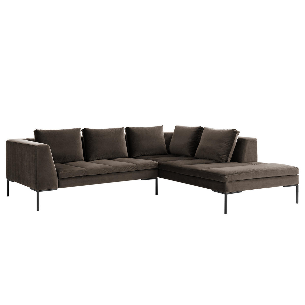 ECKSOFA mit Ottomane - Taupe/Schwarz, Textil/Metall (255/230cm) - home24