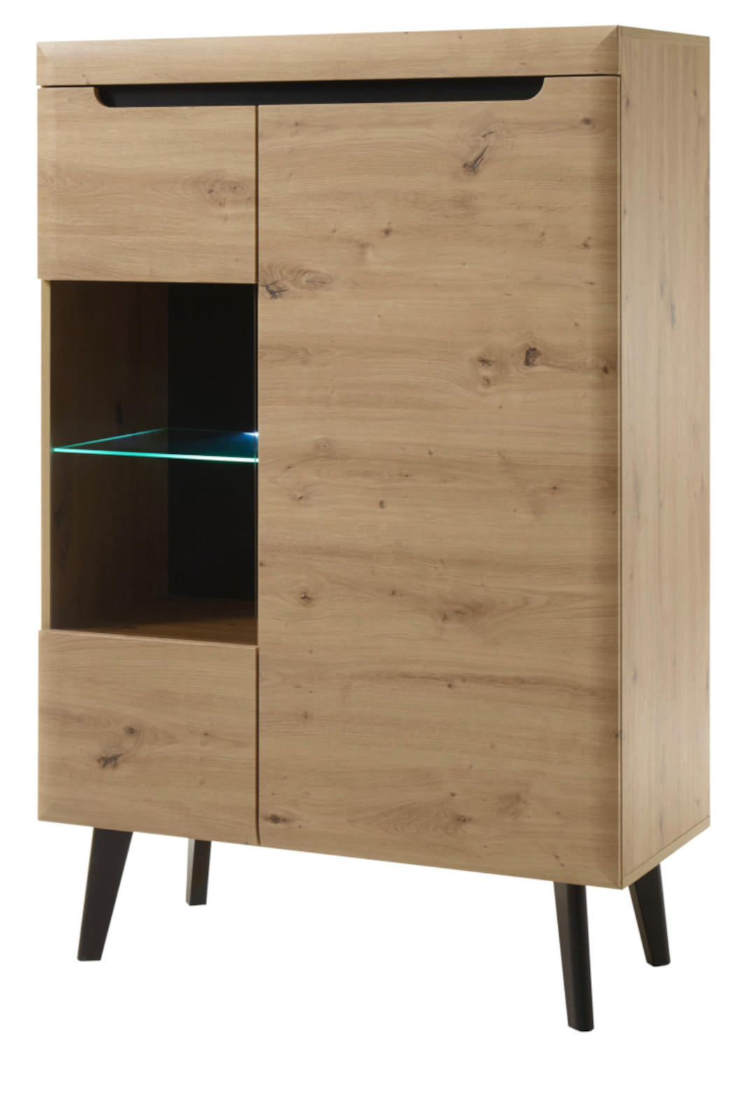VITRINE Eiche Artisan, schwarz 90 cm, Highboard skandinavisch - Eichefarben/Schwarz, Glas/Holzwerkstoff (90/134/40cm) - Furn.Design