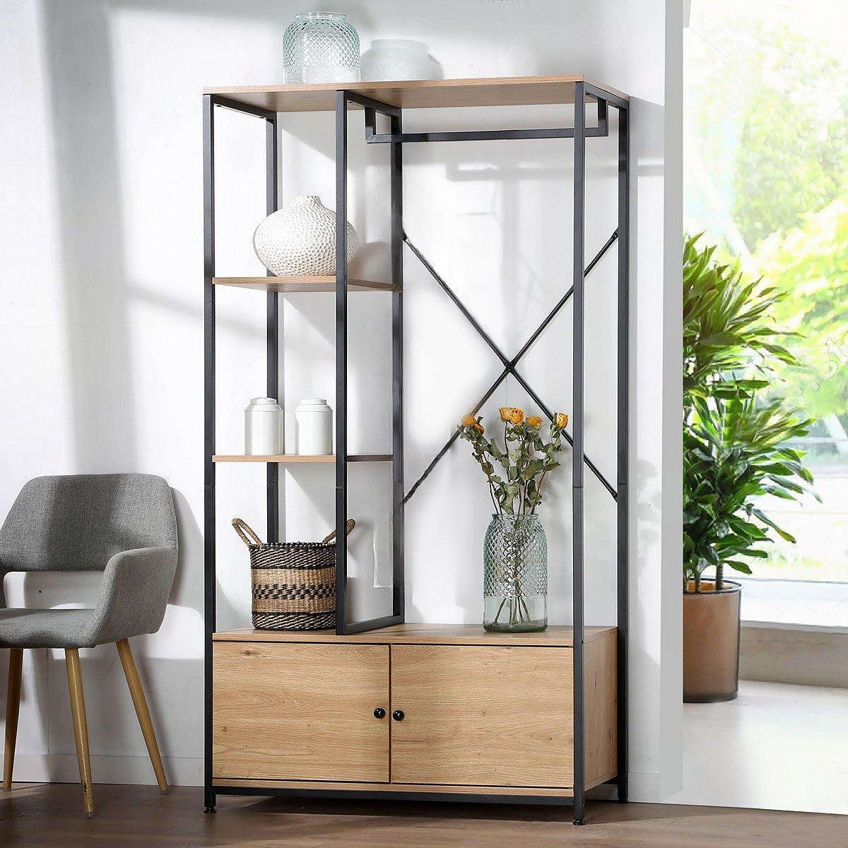 KLEIDERSCHRANK mit Regalen und Ablagen 2 Türen 90/40/167 cm - Eichefarben, Holzwerkstoff (40/167/90cm) - Calicosy