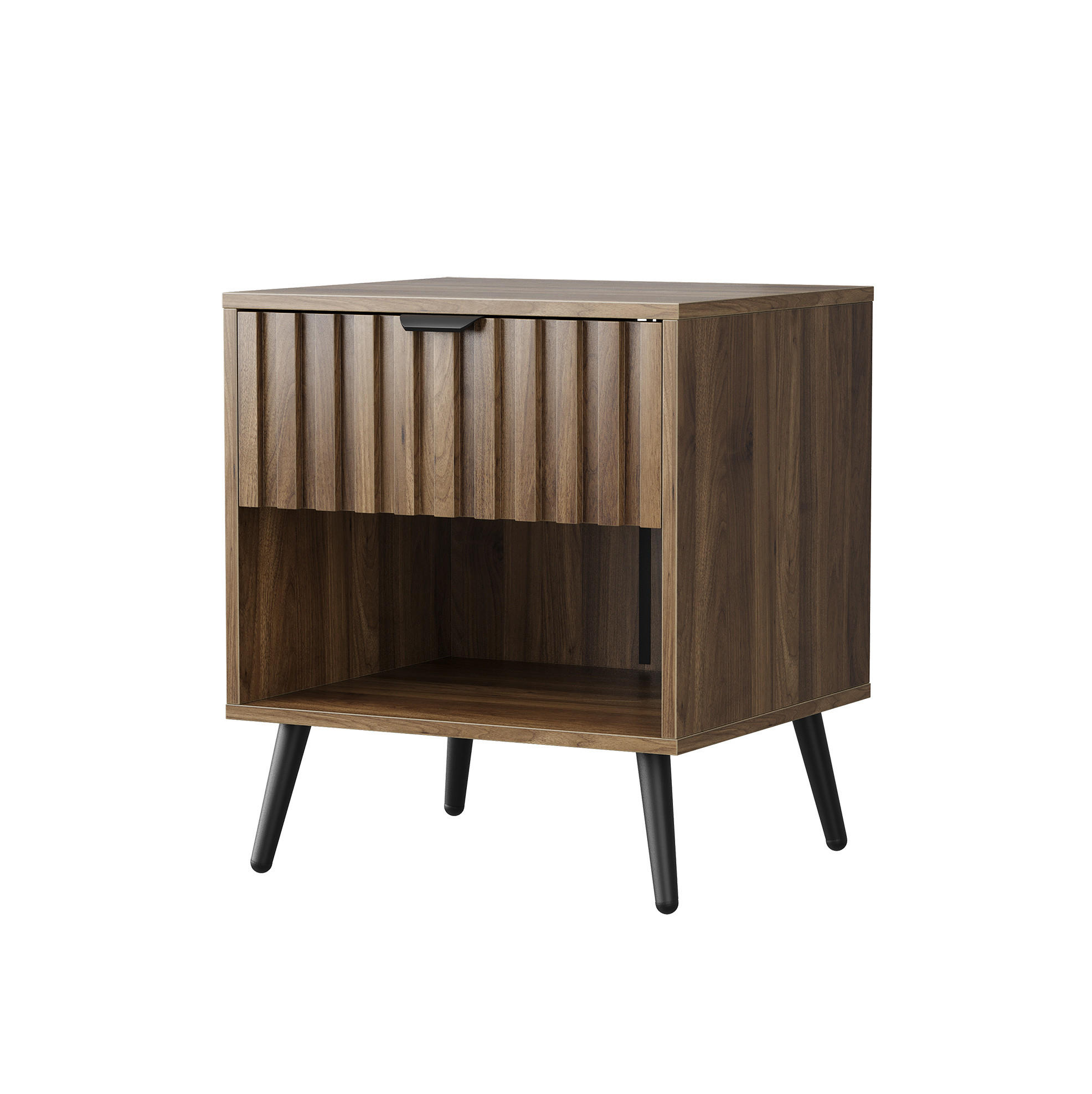 NACHTTISCH aus MDF 45x40x53 cm Walnuss mit Schublade und offenem Fach, modernes Design - Walnussfarben, Holzwerkstoff (45/53/40cm) - Modfu