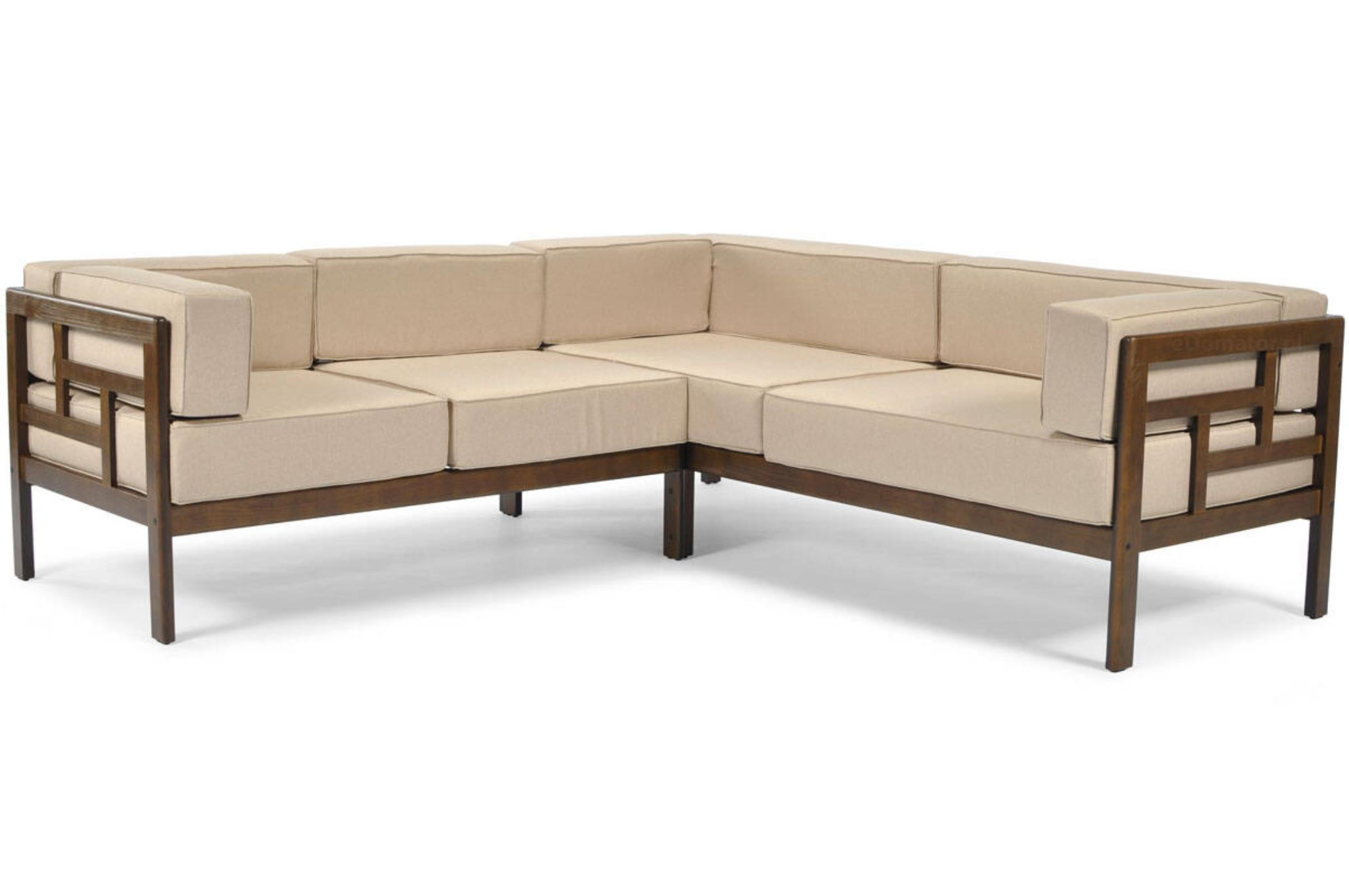 GARTENECKE Eden Beige, mit Braun Gestell - Beige/Braun, Holzwerkstoff (202/72/209cm) - Bettso