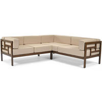 GARTENECKE Eden Beige, mit Braun Gestell - Beige/Braun, Holzwerkstoff (202/72/209cm) - Bettso