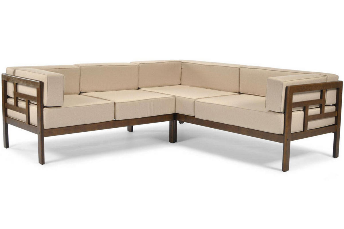GARTENECKE Eden Beige, mit Braun Gestell - Beige/Braun, Holzwerkstoff (202/72/209cm) - Bettso
