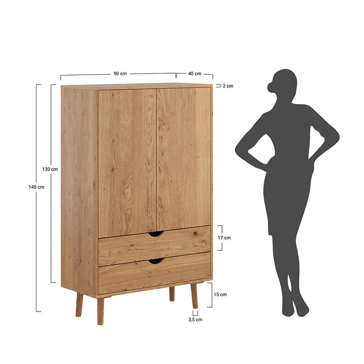 KLEIDERSCHRANK Simona Eiche Natur 90 / 40 / 145cm - Eichefarben/Braun, Holz (90/145/40cm) - Feldmann-Wohnen