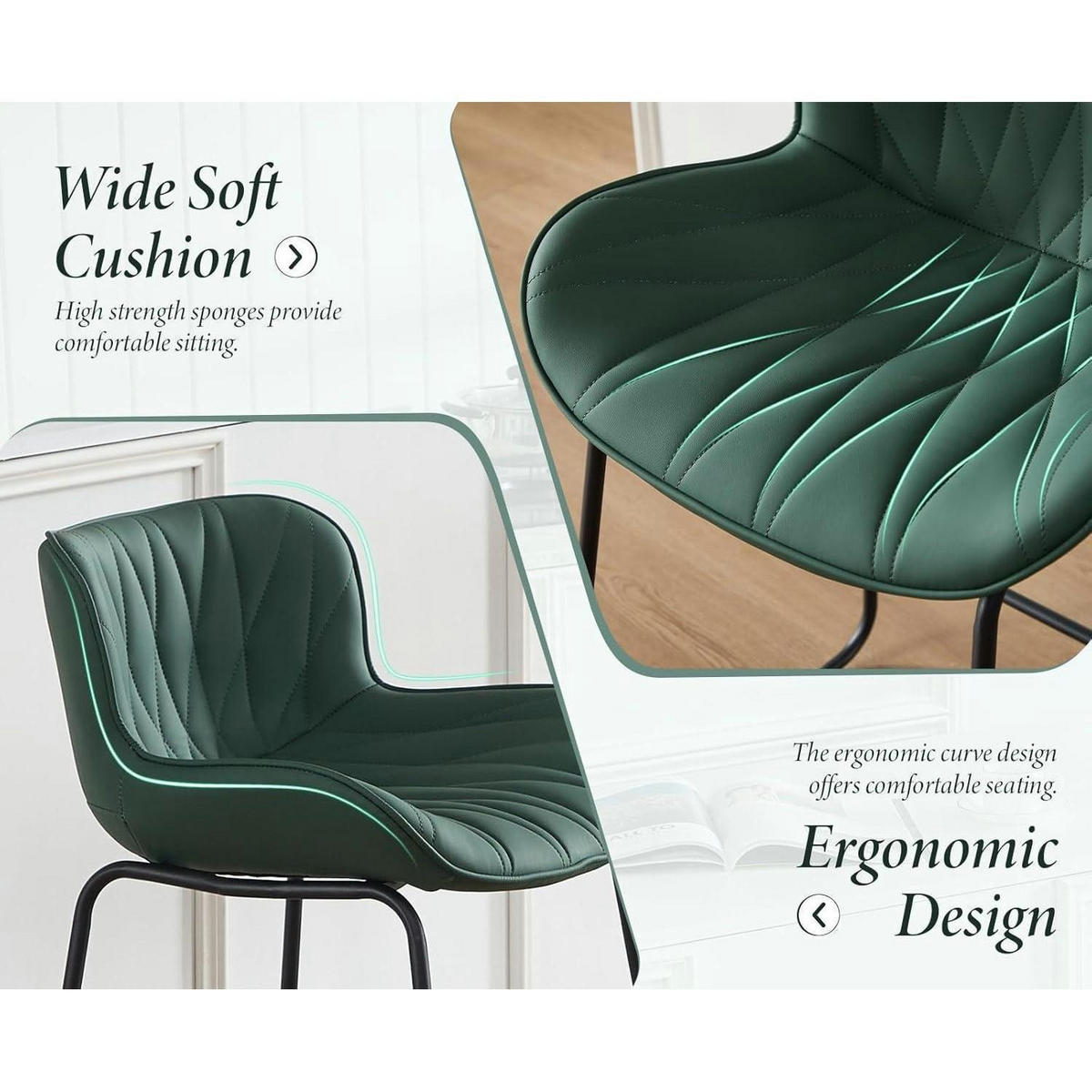 BARHOCKER 4er Set Grün Steppdesign Kunstleder Metallfüße - Grün, Kunststoff (52.6/87/52.5cm)