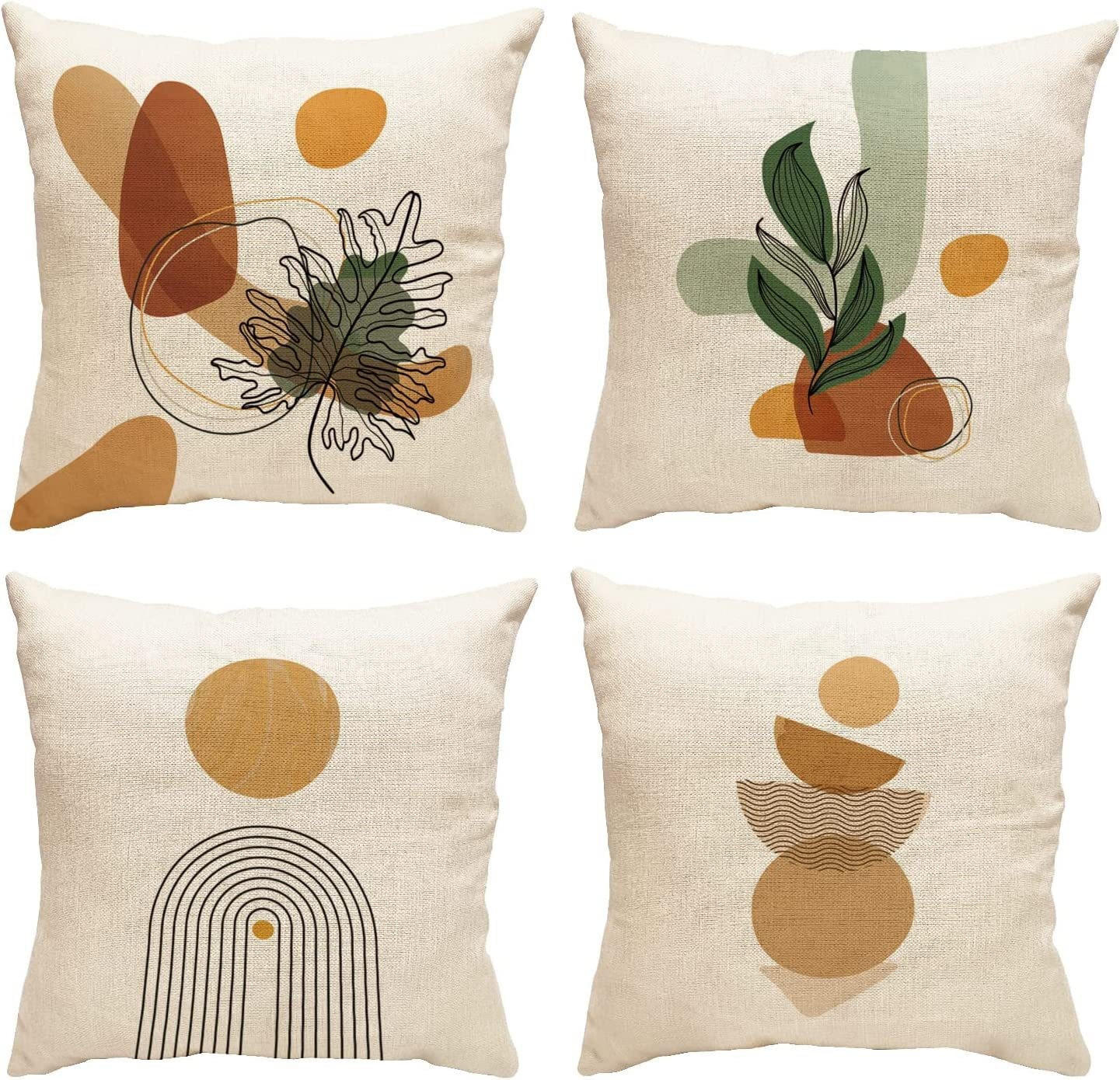 KISSENHÜLLE 4er Set, Abstrakt Sonne Natur, Boho, Leinen, 45x45cm - Beige, Textil (45/45cm) - Authentics