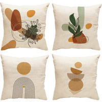 KISSENHÜLLE 4er Set, Abstrakt Sonne Natur, Boho, Leinen, 45x45cm - Beige, Textil (45/45cm) - Authentics