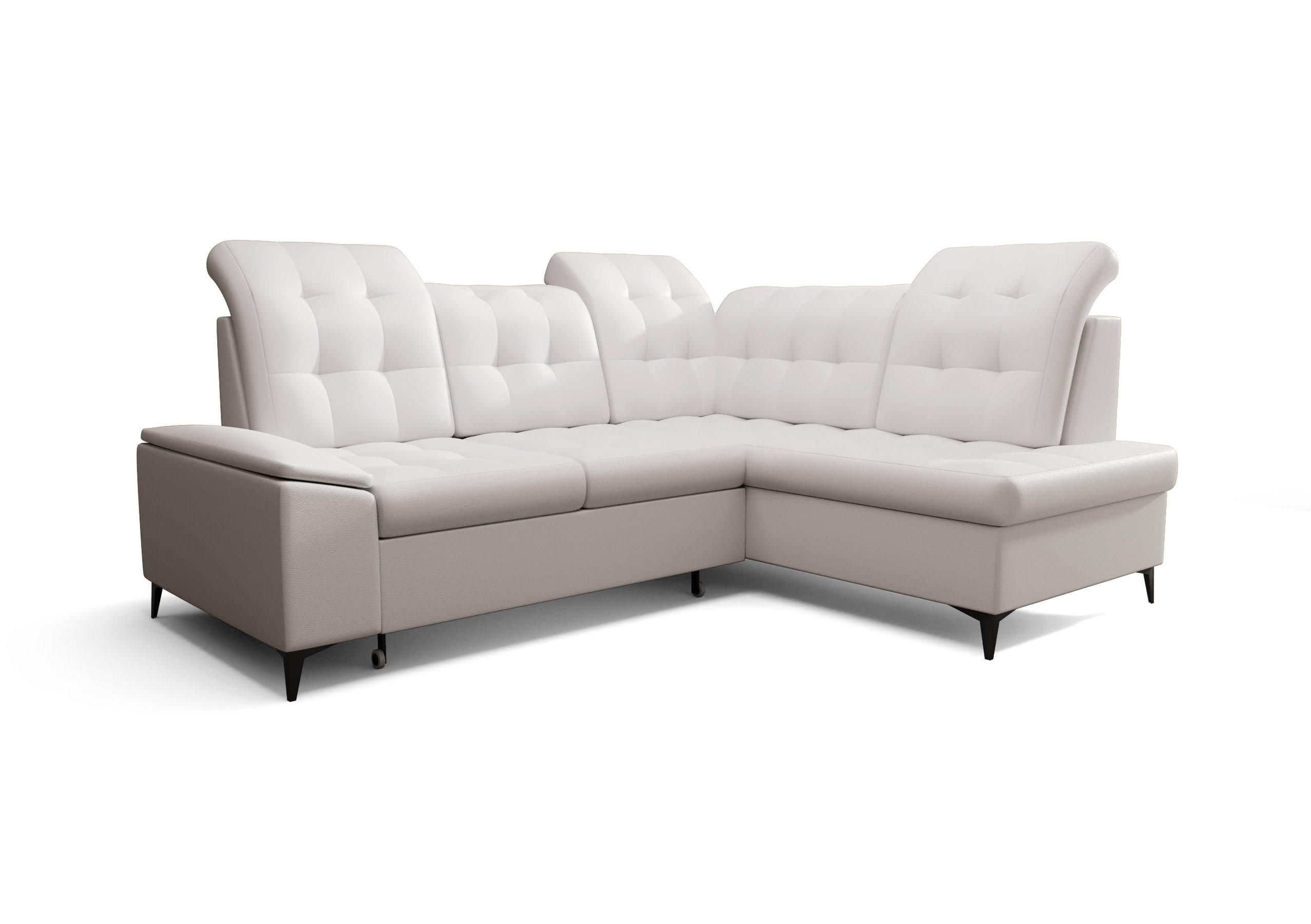 ECKSOFA KONGO RBN16, Eckcouch in L-Form mit Schlaffunktion, Farbe: Weiß, Kunstleder, Ottomane Rechts - Weiß, Textil (268/210cm) - O-Sofa