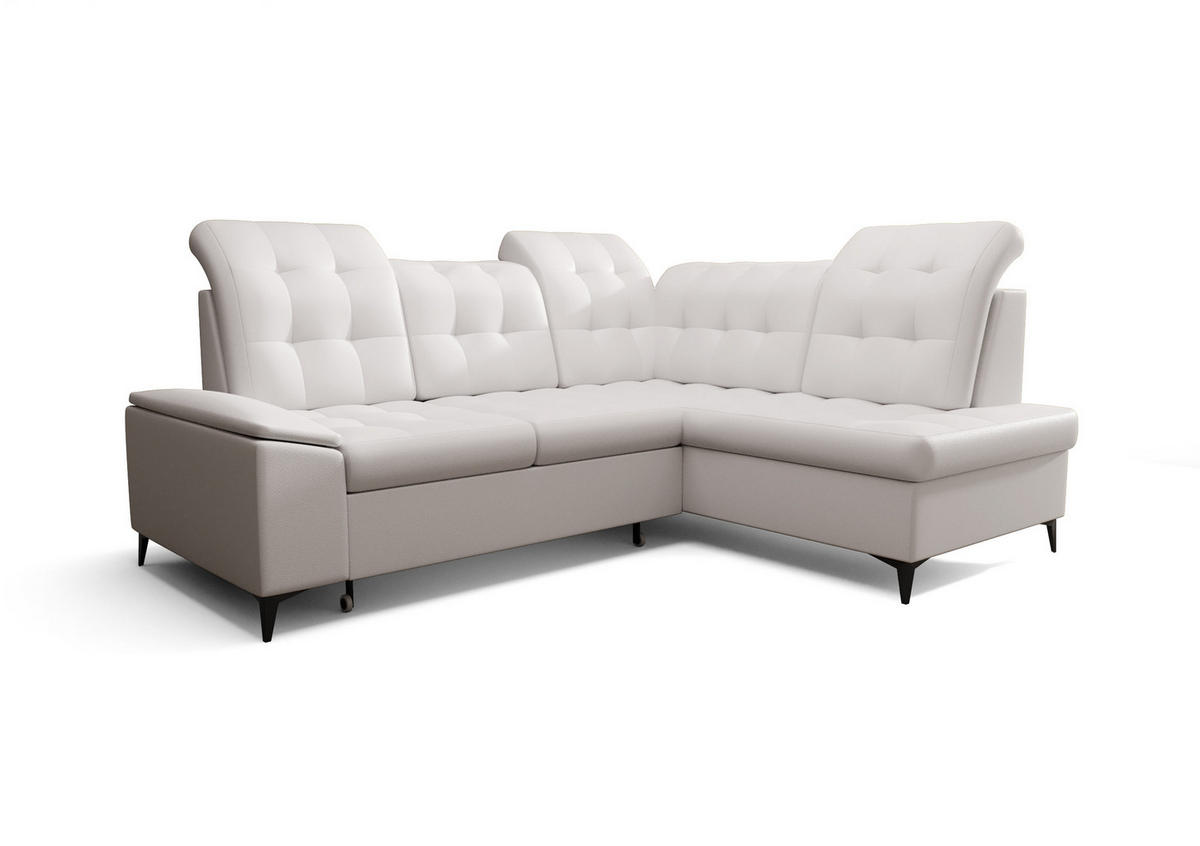 ECKSOFA KONGO RBN16, Eckcouch in L-Form mit Schlaffunktion, Farbe: Weiß, Kunstleder, Ottomane Rechts - Weiß, Textil (268/210cm) - O-Sofa