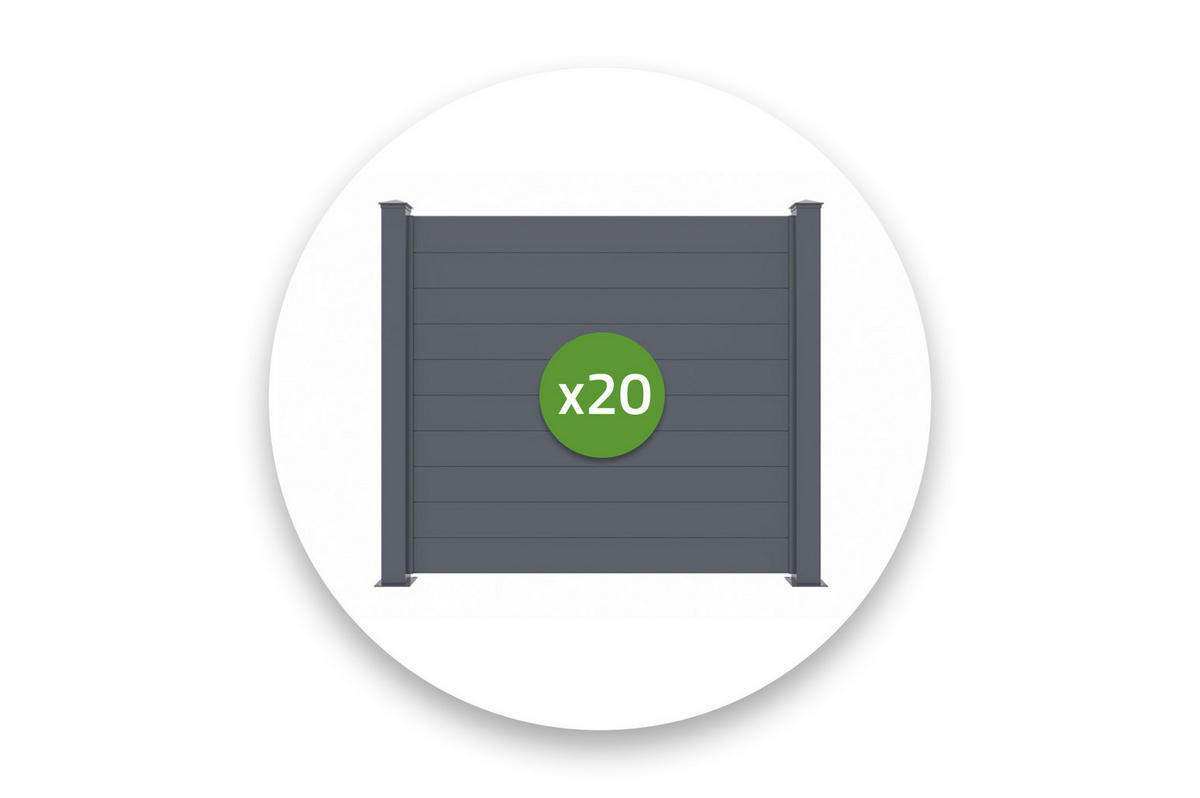 SICHTSCHUTZZAUN 20er-Set Niesen grau 1,9m H.170cm aluminium - Grau, Metall (3780/166cm) - Casanoov