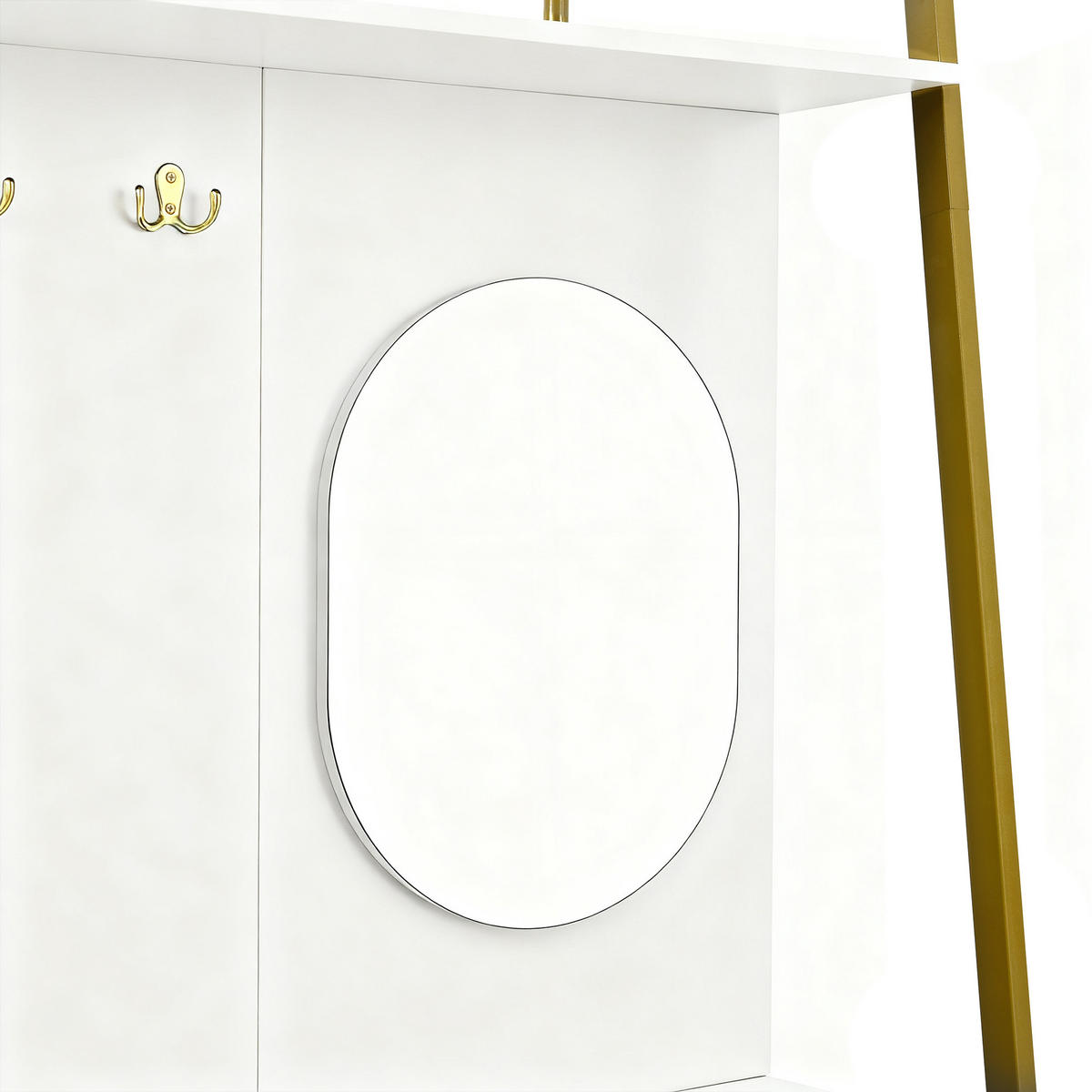 GARDEROBE-SET in Weiß und Gold Flurgarderobe mit Spiegel und Schuhbank für Eingangsbereich und Flur, B78/T38.5/H180.5 cm - Goldfarben/Weiß, Glas/Holzwerkstoff (78/180.5/38.5cm) - STILVORA