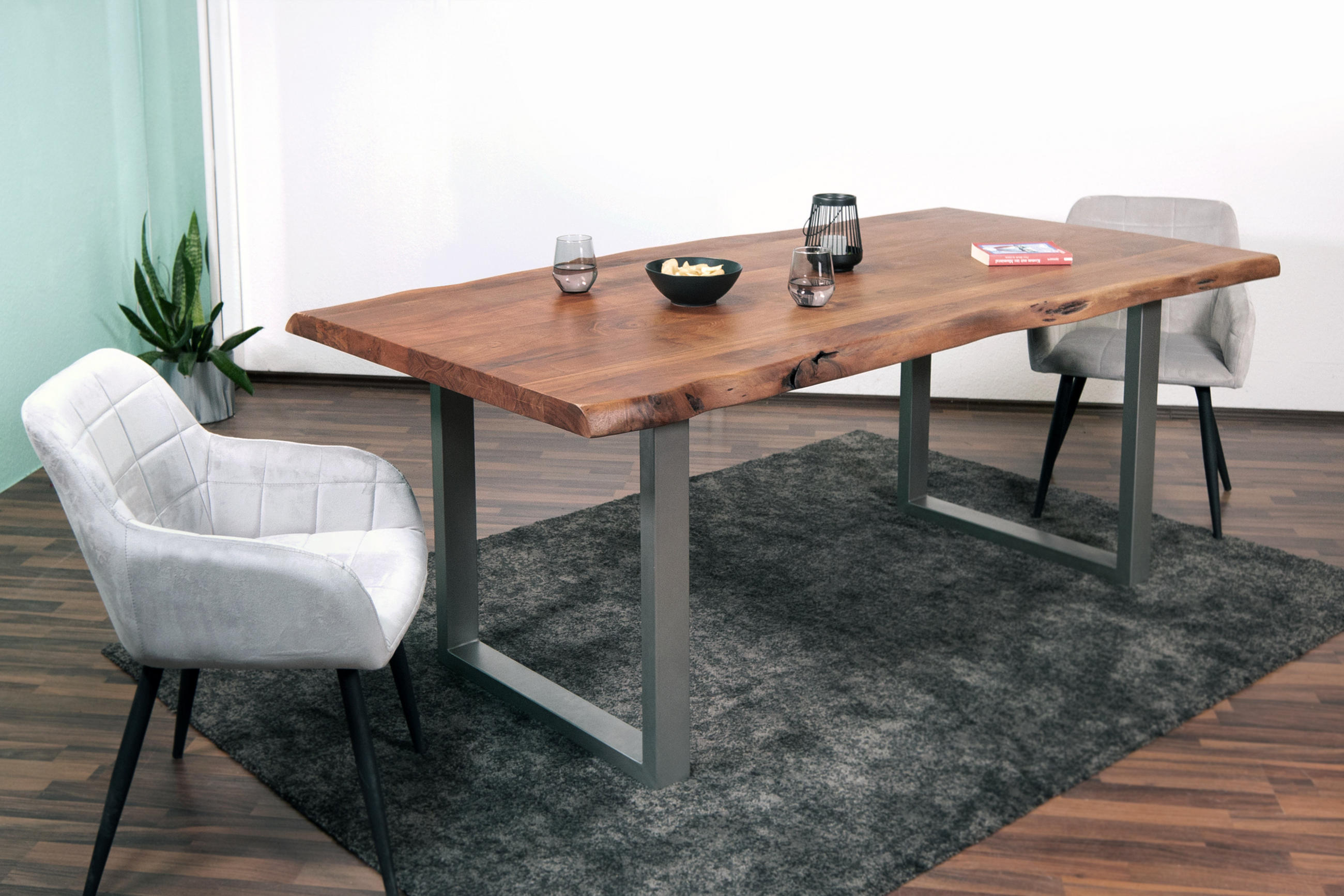 ESSTISCH CALI - Silberfarben/Braun, Holz/Metall (100/280/77cm) - SAM
