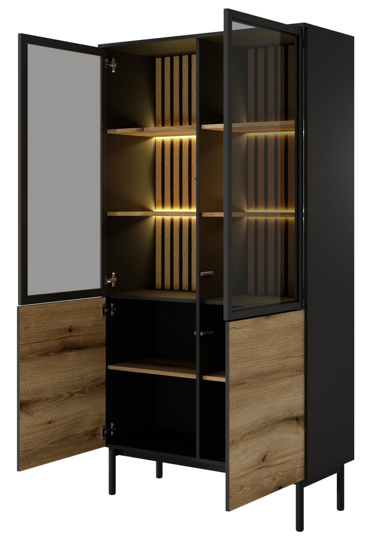 VITRINENSCHRANK 100 cm Jotare mit LED-Beleuchtung, Schwarz, Eiche Evoke - Schwarz, Holz (100/188/39cm) - Emporius