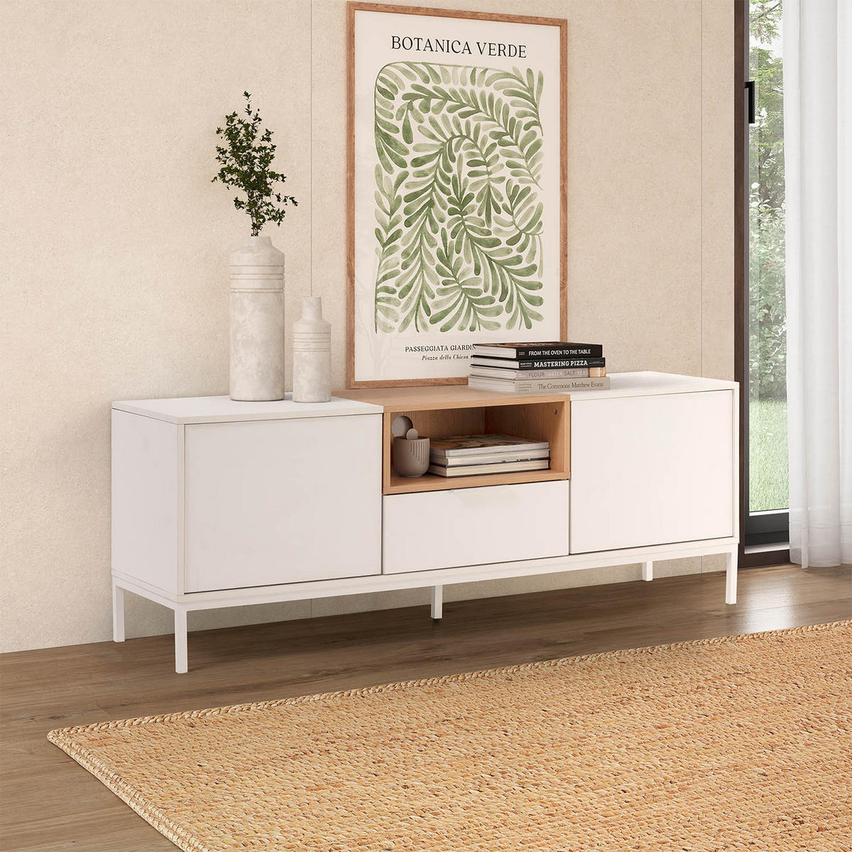 TV-ELEMENT Nieve 2 türen 1 schublade Weiß - Weiß, Holzwerkstoff (150/55/40cm) - VS Venta-stock