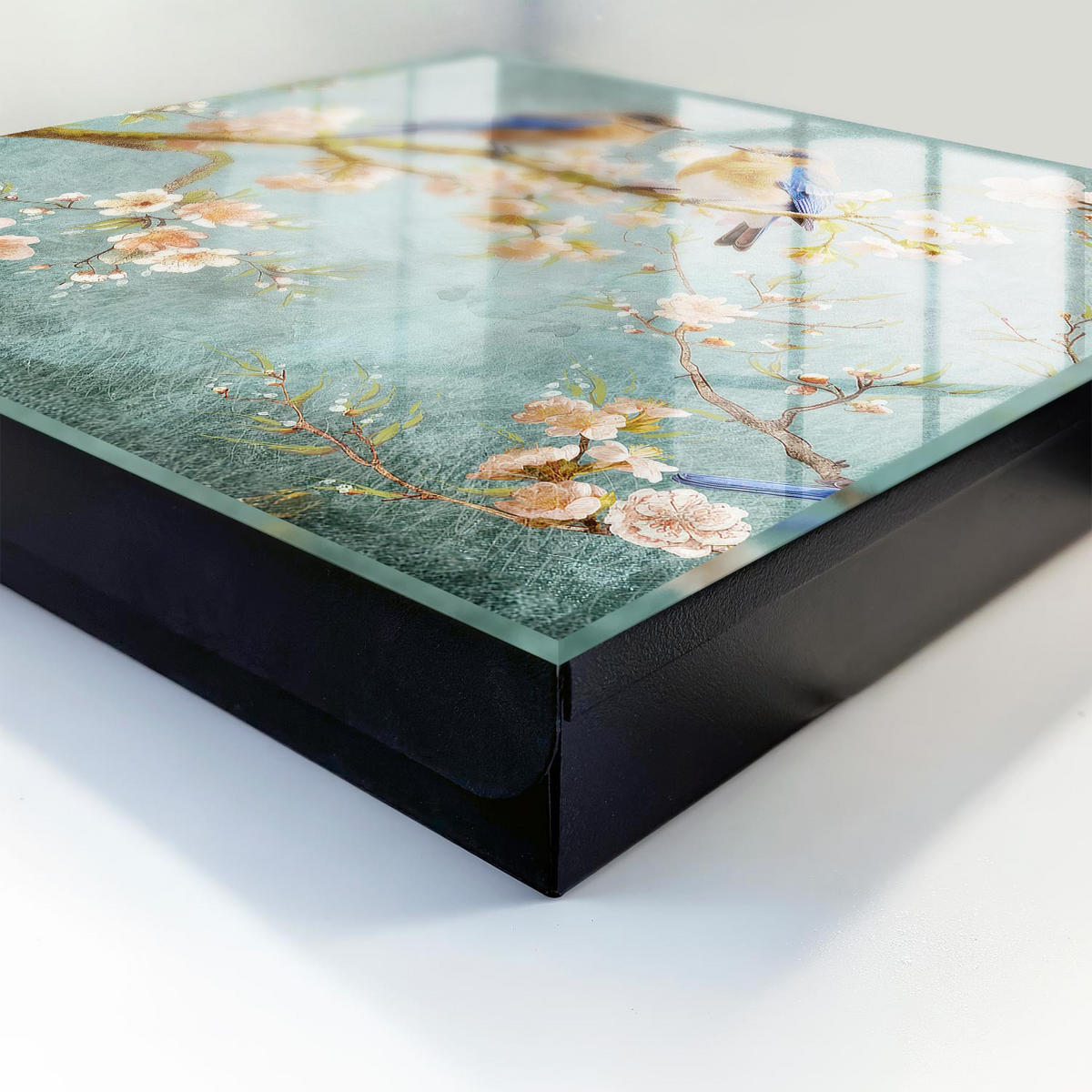 SCHLÜSSELBOX Schwarz 30x30 cm- Türöffnung nach rechts - Frühlingsszene - Blau, Metall (30/30/5cm) - TULUP