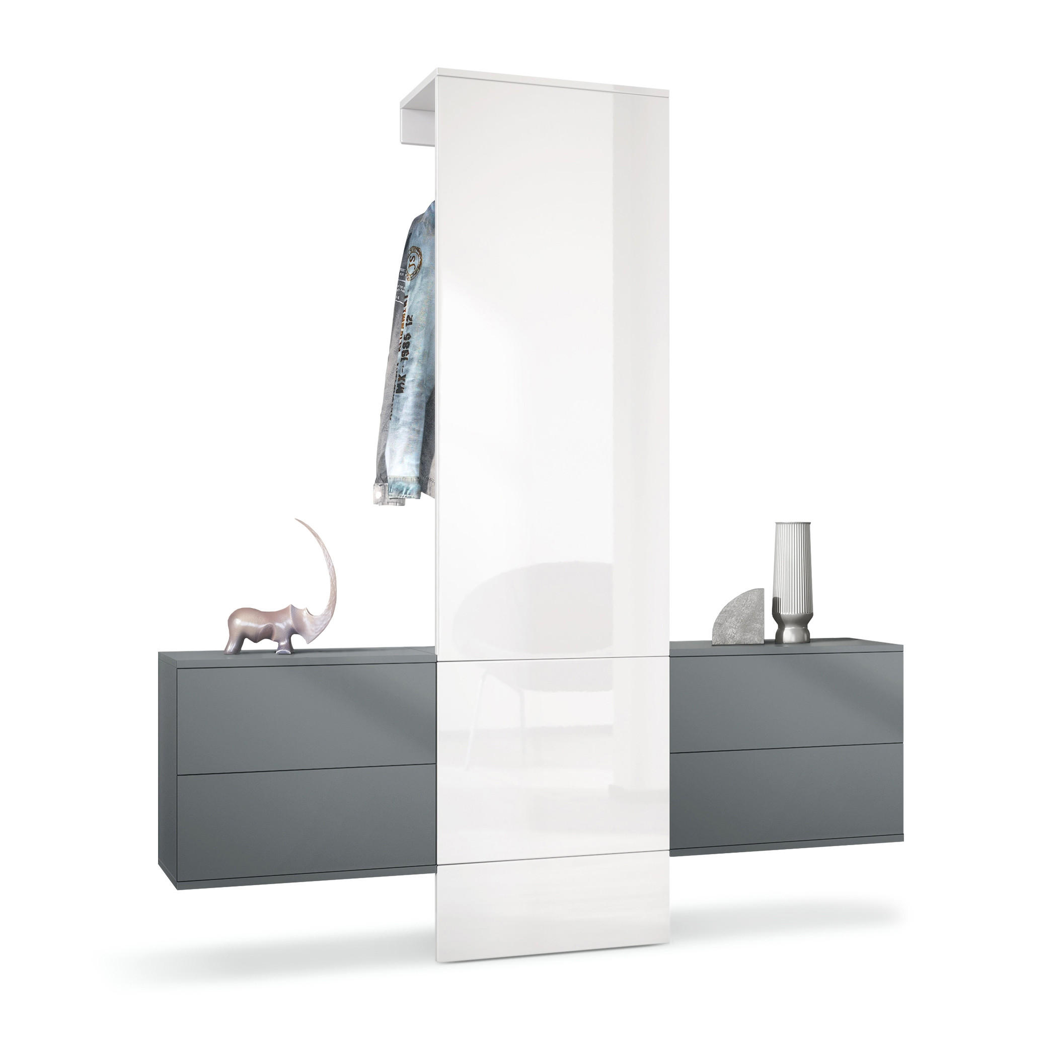 Vladon Garderobe Weiß Hochglanz 157x193x35 cm
