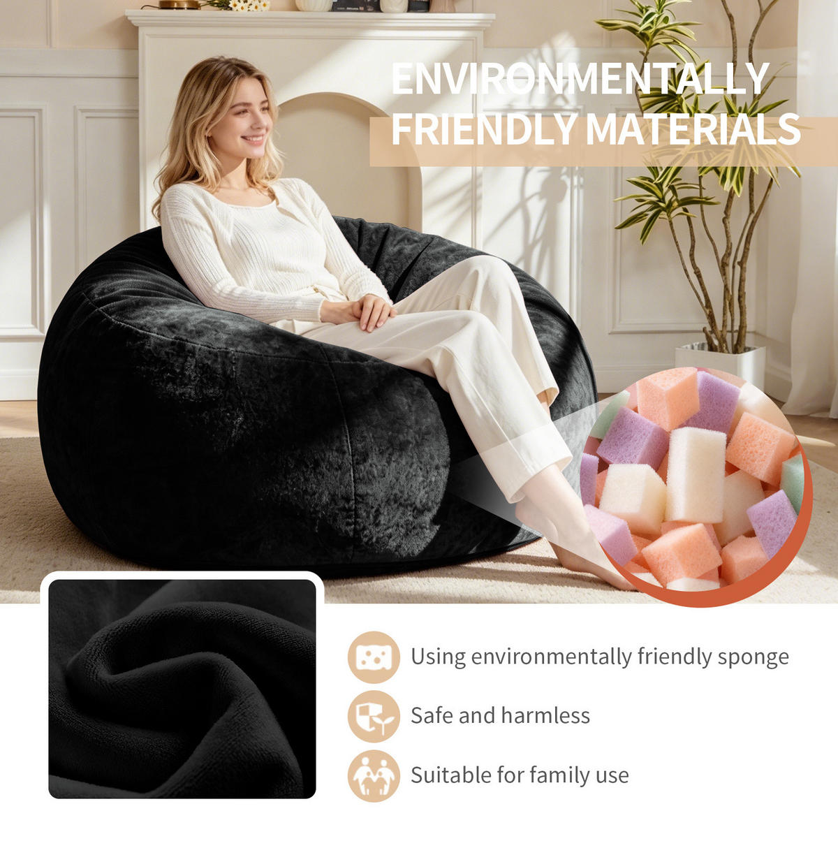 SITZSACK Sofa 4 FT Schwarz - Schwarz, Kunststoff (100/50/100cm) - Beauniv